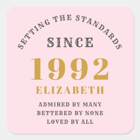 30e verjaardag 1992 Elegant Pink Gold Grey Vierkante Sticker (Voorkant)