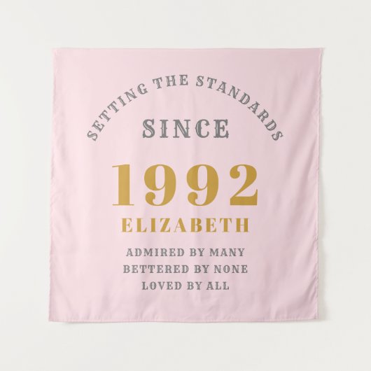 30e Verjaardag 1992 Elegante Roze Goud Chic Wandkleed (Voorkant)