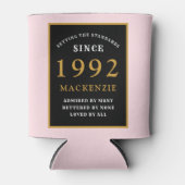 30e verjaardag 1992 Naam Elegant Black Gold Pink Blikjeskoeler (Voorkant)