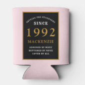 30e verjaardag 1992 Naam Elegant Black Gold Pink Blikjeskoeler (Achterkant)