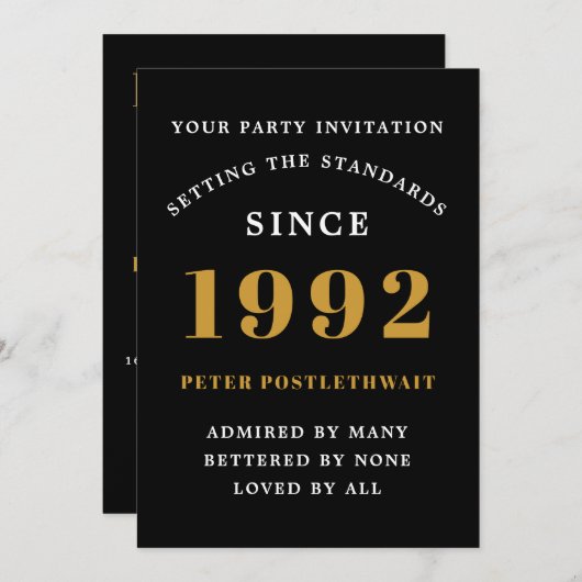 30e verjaardag 1992 zwarte goudlegant afbeelding kaart (Voorkant / Achterkant)