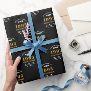 30e verjaardag 1993 Black Gold Add Name Cadeaupapier