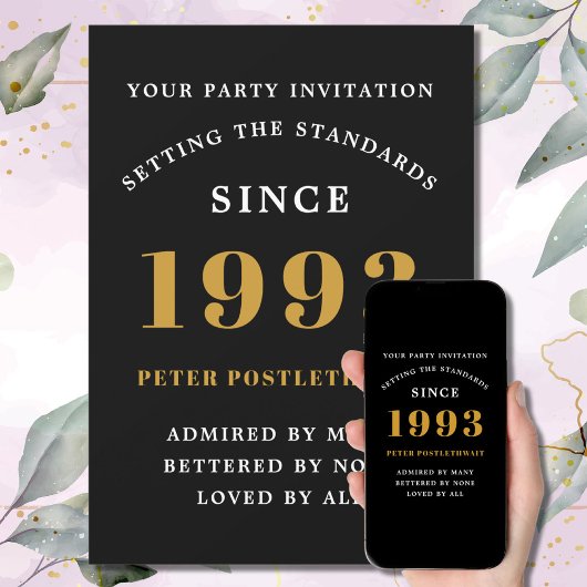 30e verjaardag 1993 Black Gold Add Name Year Kaart