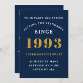 30e verjaardag 1993 Blue Gold Add Name Year Kaart (Voorkant / Achterkant)