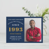 30e verjaardag 1993 Naam Foto Blue Gold Kaart (Staand voorkant)