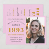 30e verjaardag 1993 Naam Foto Roze grijs Kaart (Voorkant / Achterkant)