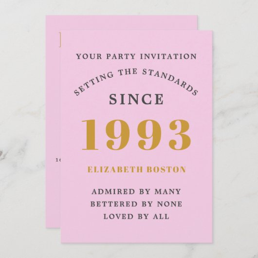 30e verjaardag 1993 Roze grijs Benaming Jaar Kaart (Voorkant / Achterkant)
