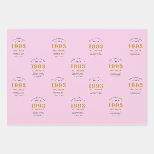 30e verjaardag 1993 Roze grijs bijvoegen Inpakpapier Vel (Voorkant 2)