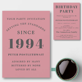 30e verjaardag 1994 Roze Grijs Elegant Chic Kaart