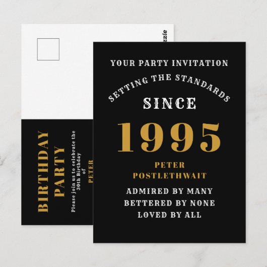 30e verjaardag 1995 Zwart Goud Briefkaart (Voorkant / Achterkant)