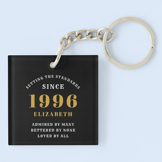 30e verjaardag 1996 gepersonaliseerd zwart goud sleutelhanger