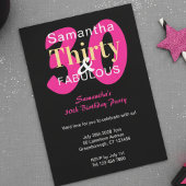 30e verjaardag 30 en Fabulous Hot Pink Black Party Kaart