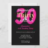 30e verjaardag 30 en Fabulous Hot Pink Black Party Kaart (Voorkant)