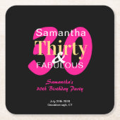 30e verjaardag 30 en Fabulous Hot Pink Black Party Kartonnen Onderzetters (Voorkant)