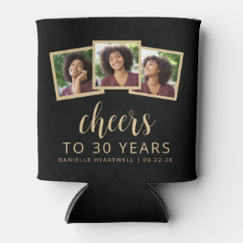 30e Verjaardag 3-Foto Zwart Goud Script Cheers Blikjeskoeler