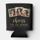 30e Verjaardag 3-Foto Zwart Goud Script Cheers Blikjeskoeler (Achterkant)