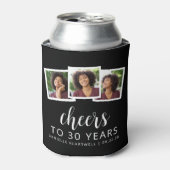 30e verjaardag 3-foto zwart wit script juichen blikjeskoeler (Blikje Voorkant)