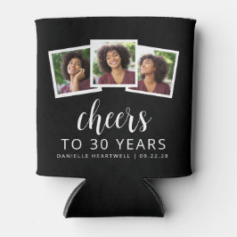 30e verjaardag 3-foto zwart wit script juichen blikjeskoeler