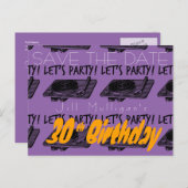 30e verjaardag 60s Let's Party Save the date 3 Aankondigingskaart (Voorkant / Achterkant)