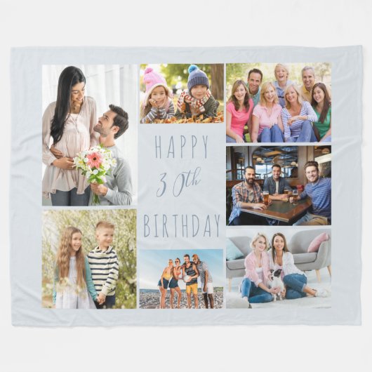 30e verjaardag 7 Foto Dusty Blue Fleece Deken (Voorkant (Horizontaal))