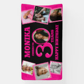30e verjaardag 7 foto's naam roze zwart spandoek (Verticaal)
