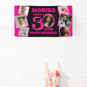 30e verjaardag 7 foto's naam roze zwart spandoek (Insitu)