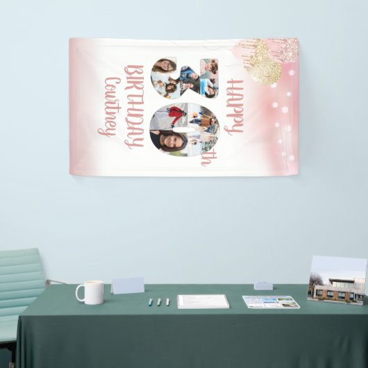 30e Verjaardag 8 Fotocollage Nummers Roos Goud Spandoek (Beurs)