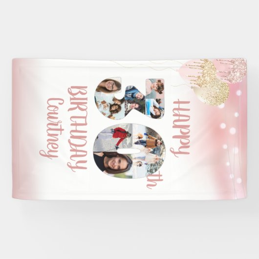 30e Verjaardag 8 Fotocollage Nummers Roos Goud Spandoek (Horizontaal)