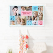 30e verjaardag aangepaste foto collage roze blauw spandoek (Insitu)