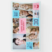 30e verjaardag aangepaste foto collage roze blauw spandoek (Verticaal)