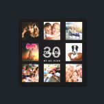 30e verjaardag aangepaste foto collage zwart monog canvas afdruk<br><div class="desc">Een uniek 30ste verjaardagscadeau of aandenken, haar leven vieren met een collage van 8 van uw foto's. Voeg afbeeldingen van haar familie, vrienden, huisdieren, hobbies of droomreisbestemming toe. Personaliseer en voeg een naam, leeftijd 30 en een datum toe. Grijs en wit gekleurde letters. Een chique zwarte achtergrond. Dit canvas is...</div>