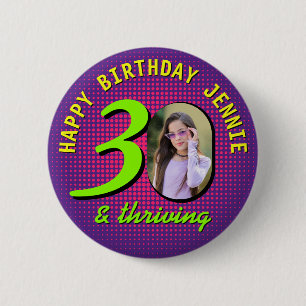 30e verjaardag aangepaste foto retro gepersonalise ronde button 5,7 cm