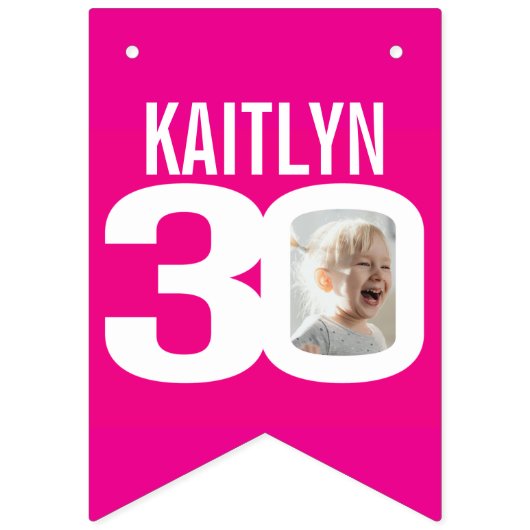 30e verjaardag aangepaste foto roze wit vlaggetjes (Eerste vlag)