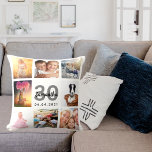 30e verjaardag aangepaste fotocollage vrouw wit kussen<br><div class="desc">Een uniek cadeau voor een vrouw die 30 is en haar leven viert met een collage van 8 van je eigen foto's, afbeeldingen. Personaliseer en voeg haar naam, leeftijd 30 en een datum. Een chique witte achtergrond. Grijze en zwarte letters en cijfers. De naam is geschreven met een modern handschrift....</div>