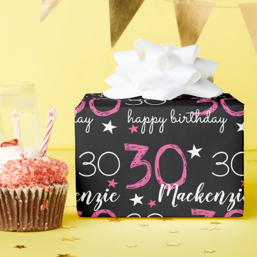 30e verjaardag aangepaste roze zwarte inpakpapier (Verjaardagsfeest)