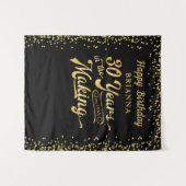 30e Verjaardag Achtergrond Zwart Goud Confetti Wandkleed (Voorkant (horizontaal))