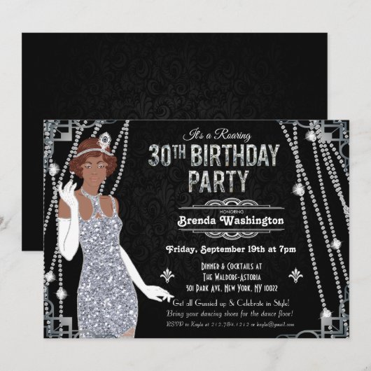 30e verjaardag Afrikaans-Amerikaans Flapper-meisje Kaart (Voorkant / Achterkant)
