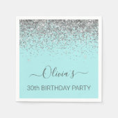 30e verjaardag Aqua Blue Blauwgroen Silver Glitter Servet (Voorkant)