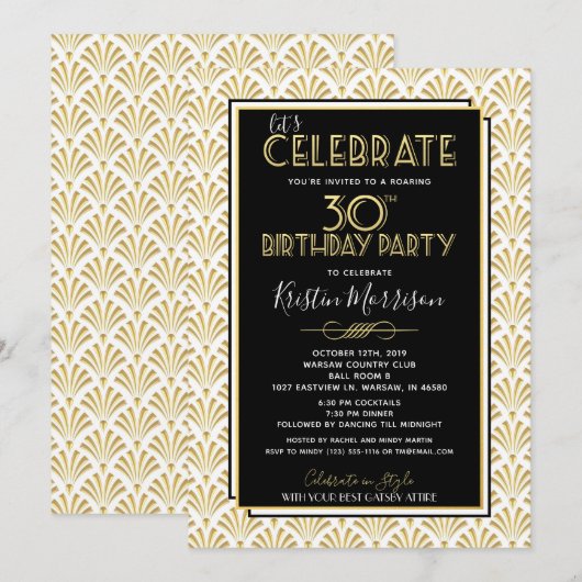 30e verjaardag Art Deco Gatsby Roaring 20s Birthda Kaart (Voorkant / Achterkant)