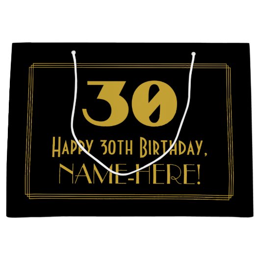 30e verjaardag — Art Deco geïnspireerde look "30" Groot Cadeauzakje (Voorkant)