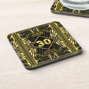 30e verjaardag Art Deco Gold Black Great Gatsby Bier Onderzetter