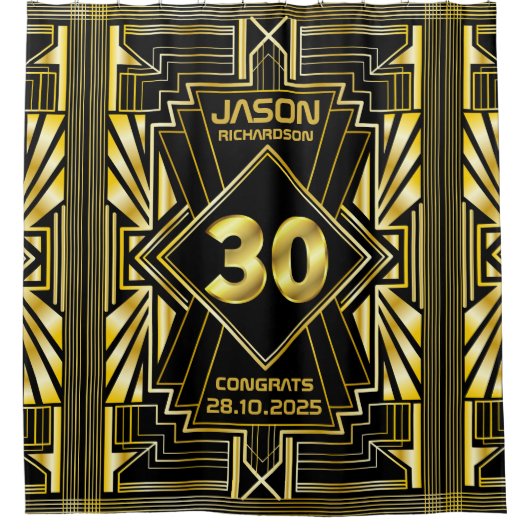 30e verjaardag Art Deco Gold Black Great Gatsby Douchegordijn (Voorkant)