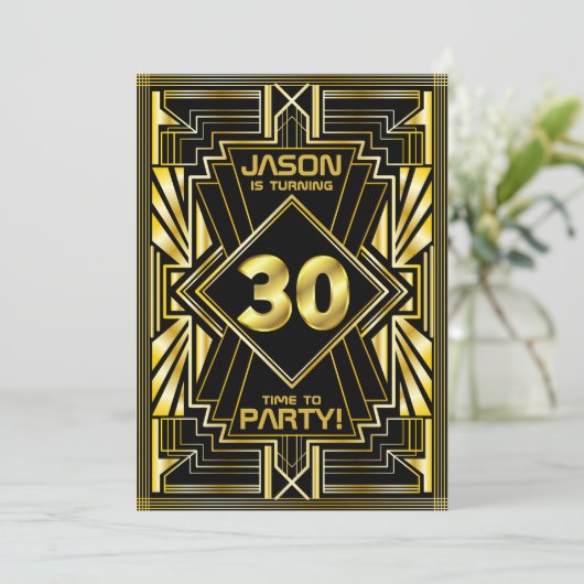 30e verjaardag Art Deco Gold Black Great Gatsby Kaart (Staand voorkant)