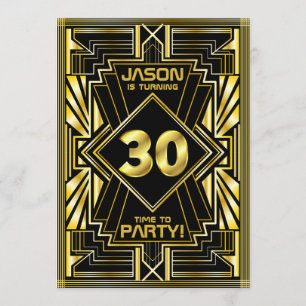 30e verjaardag Art Deco Gold Black Great Gatsby Kaart