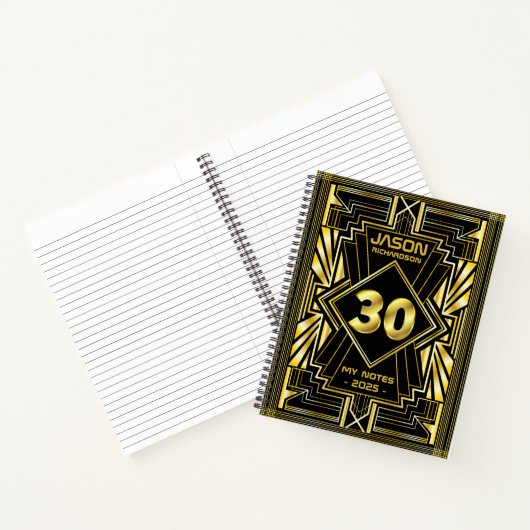 30e verjaardag Art Deco Gold Black Great Gatsby Notitieboek (Binnen)