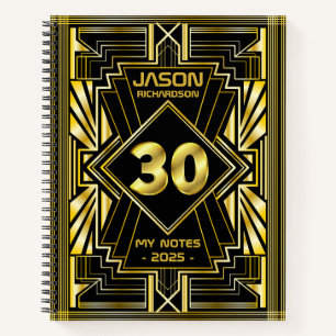 30e verjaardag Art Deco Gold Black Great Gatsby Notitieboek