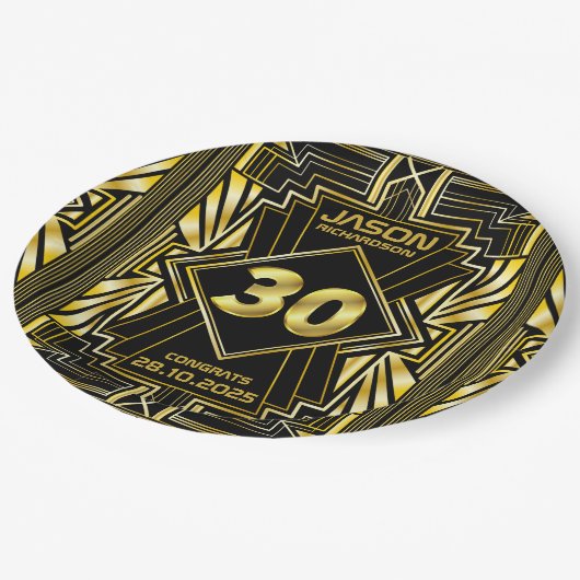 30e verjaardag Art Deco Gold Black Great Gatsby Papieren Bordje (Gekanteld)
