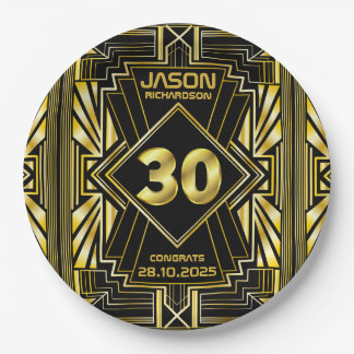 30e verjaardag Art Deco Gold Black Great Gatsby Papieren Bordje