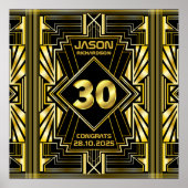 30e verjaardag Art Deco Gold Black Great Gatsby Poster (Voorkant)