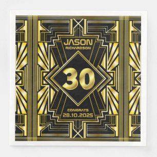30e verjaardag Art Deco Gold Black Great Gatsby Servet